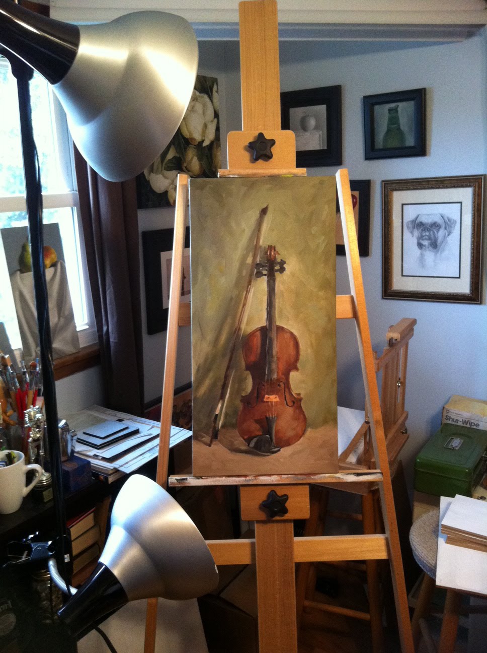 the lamp! My art studio, Artist studio space, Small paintings