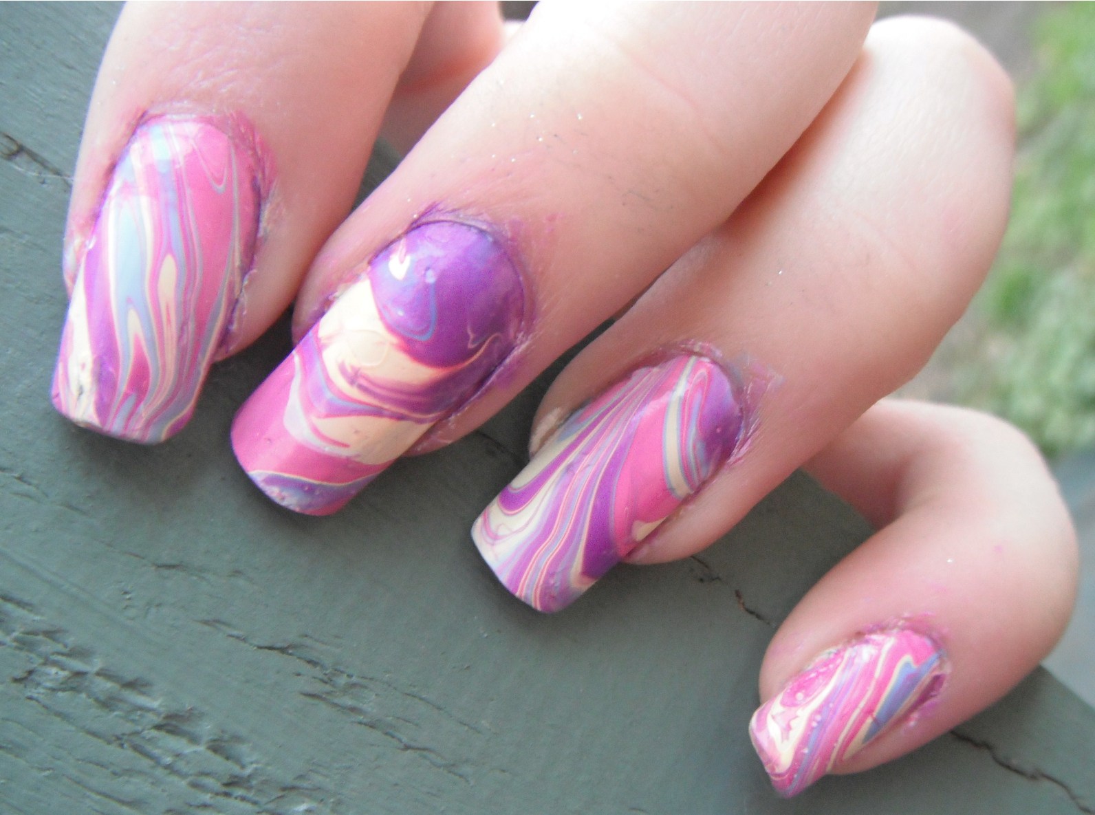 Teenage Glam Water Marble Nail Art Design