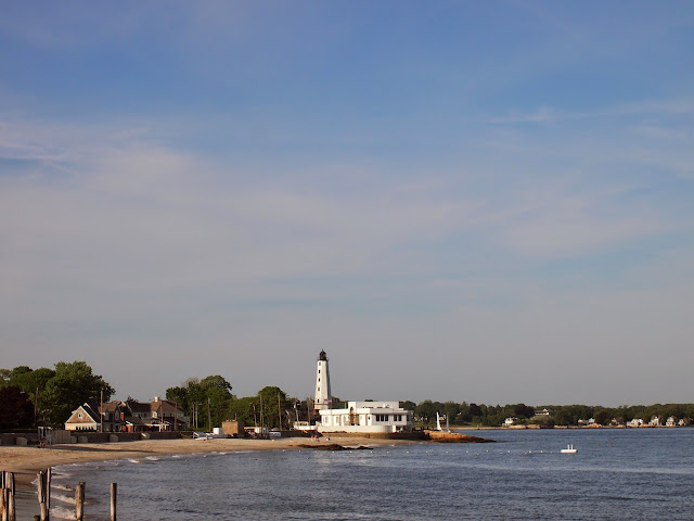 A white lighthouse in New London, Connecticut