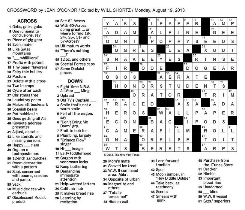 The New York Times Crossword in Gothic: 08.19.13 — On a Roll