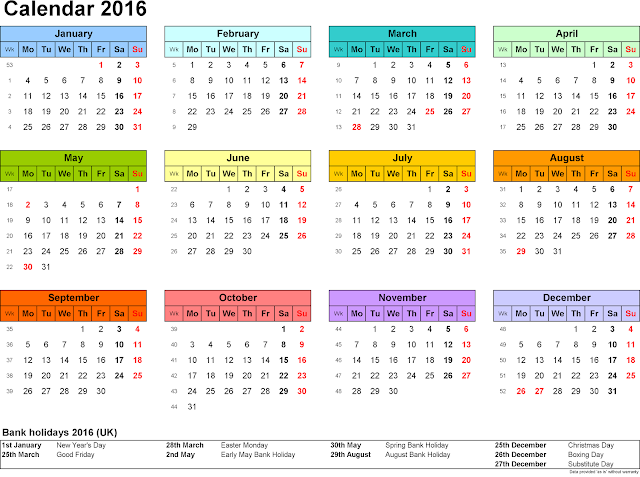 2016 Calendar with Federal Holidays, 2016 Calendar with Bank Holidays, Public Holidays Calendar 2016, Public Holidays Calendar 2016 cute , Monthly Public Holidays Calendar 2016 ,Bank Holidays 2016 in the UK