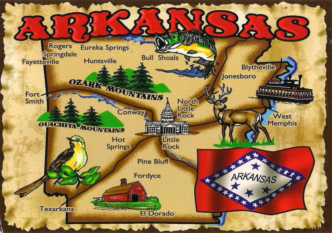 More POSTCARDS & STAMPS USA Map Arkansas