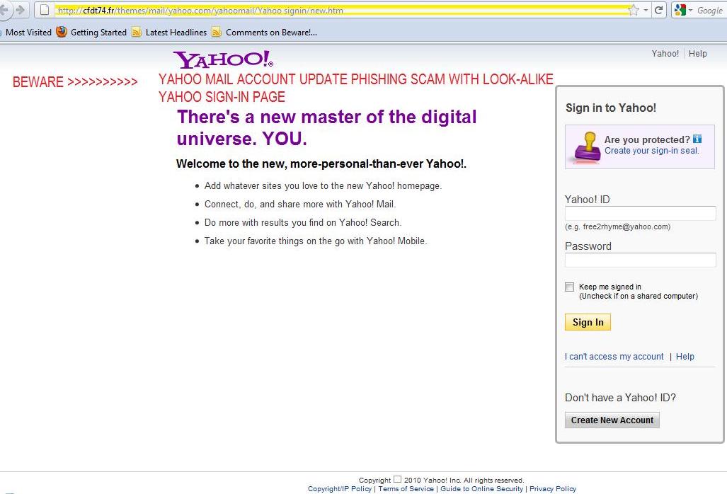 No Spam, Please Yahoo Account Update Phishing Scam Lookalike Yahoo