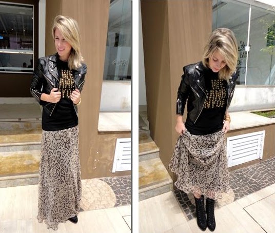 saia longa com bota coturno