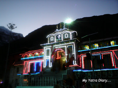 A side view of the Badrinath Temple on the Diwali night in Garhwal Himalayas in Uttarakhand