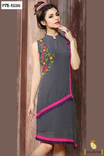 Grey georgette embroidery kurti online shopping at low price