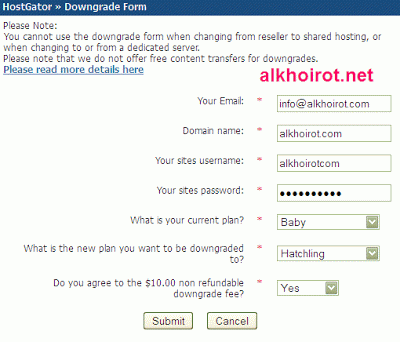 Cara Downgrade Hosting Hostgator