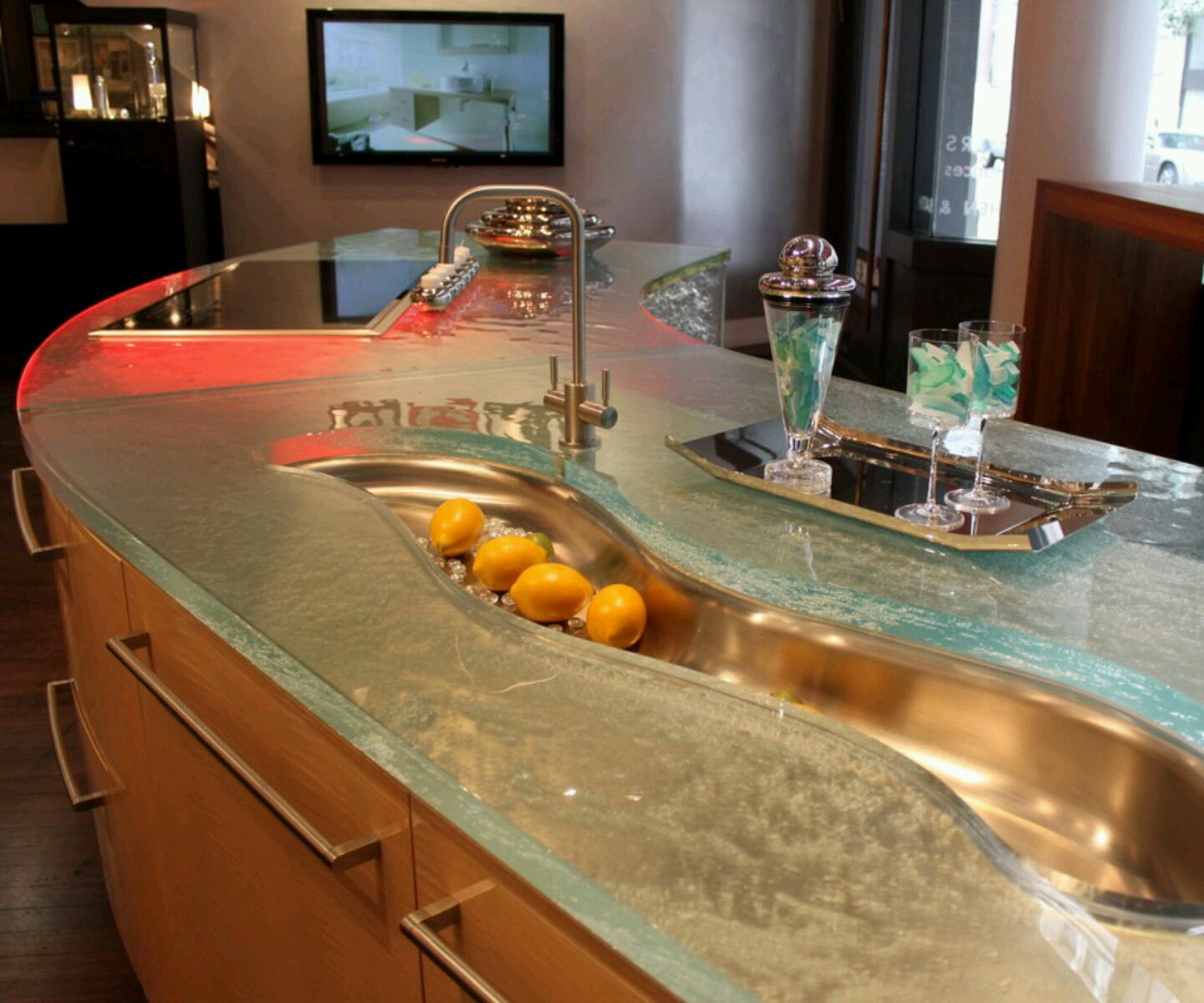 Warehouse kitchen cabinets Glass Top Kitchen Countertops