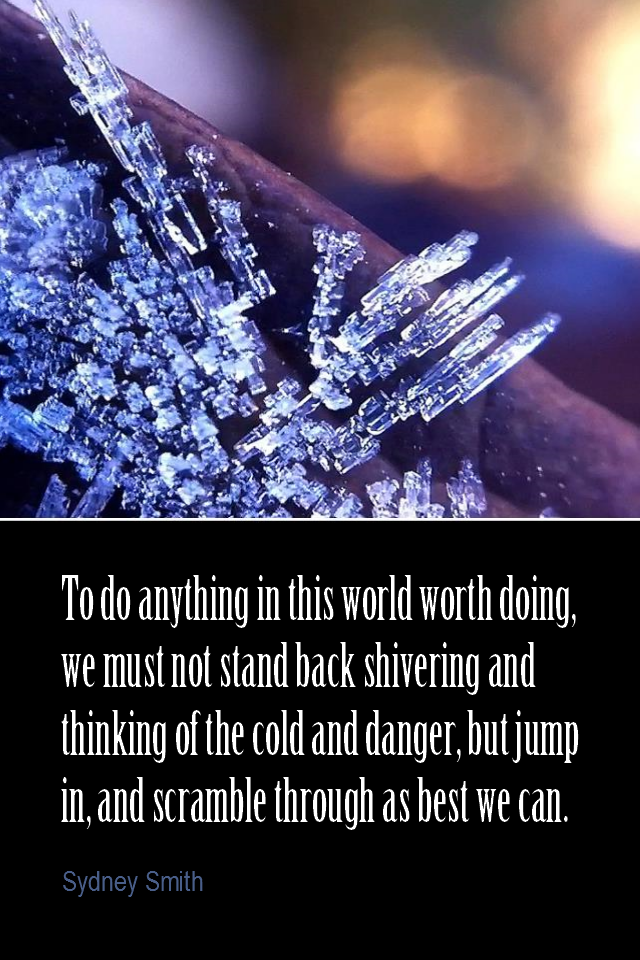visual quote - image quotation for ACTION - To do anything in this world worth doing, we must not stand back shivering and thinking of the cold and danger, but jump in, and scramble through as best we can. - Sydney Smith