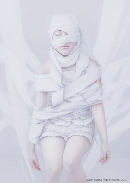 Kwon Kyung-yup pinturas mulheres frágeis machucadas bandagens curativos