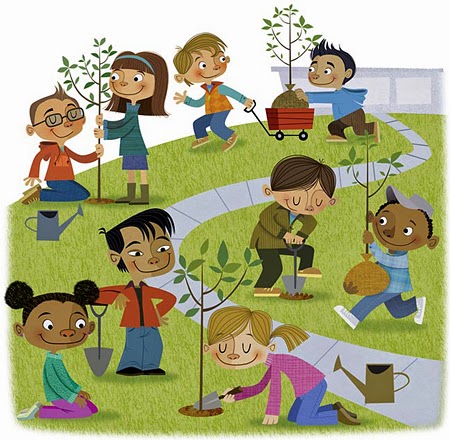 Children planting trees