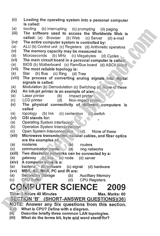 Computer-science-2009-five-year-paper-class-XI