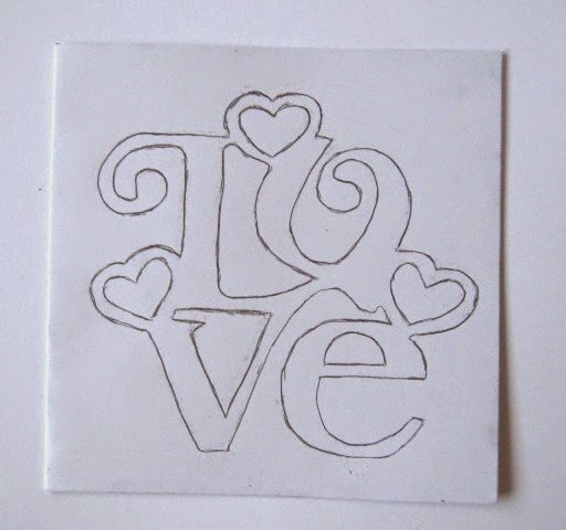 palabra LOVE en proceso tarjeta San Valentín scrapbooking
