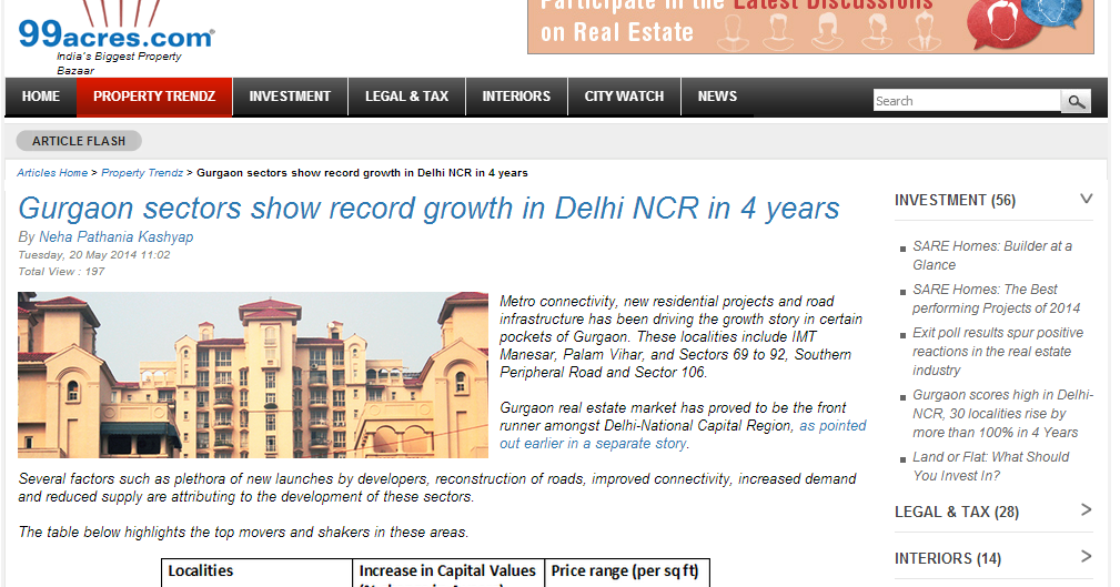 MEDIA COVERAGE - Www.99acres.com - Friday, 20 May 2014