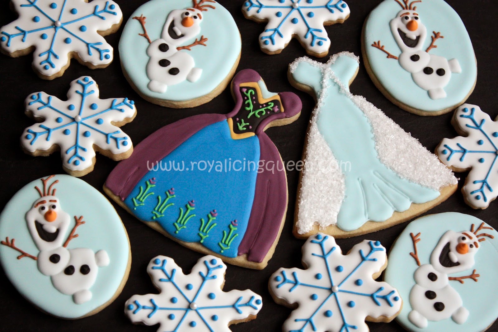The Royal Icing Queen Frozen Olaf and Dress Cookies