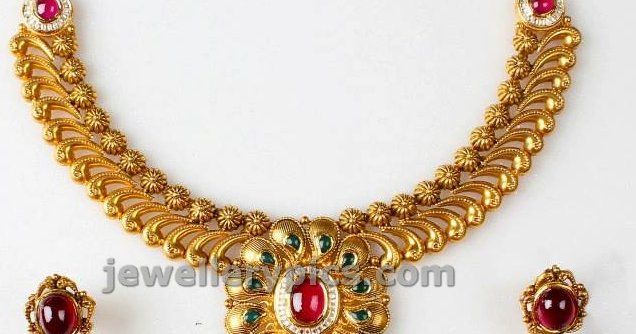 jewellery design pictures: Crafted gold necklace design by png