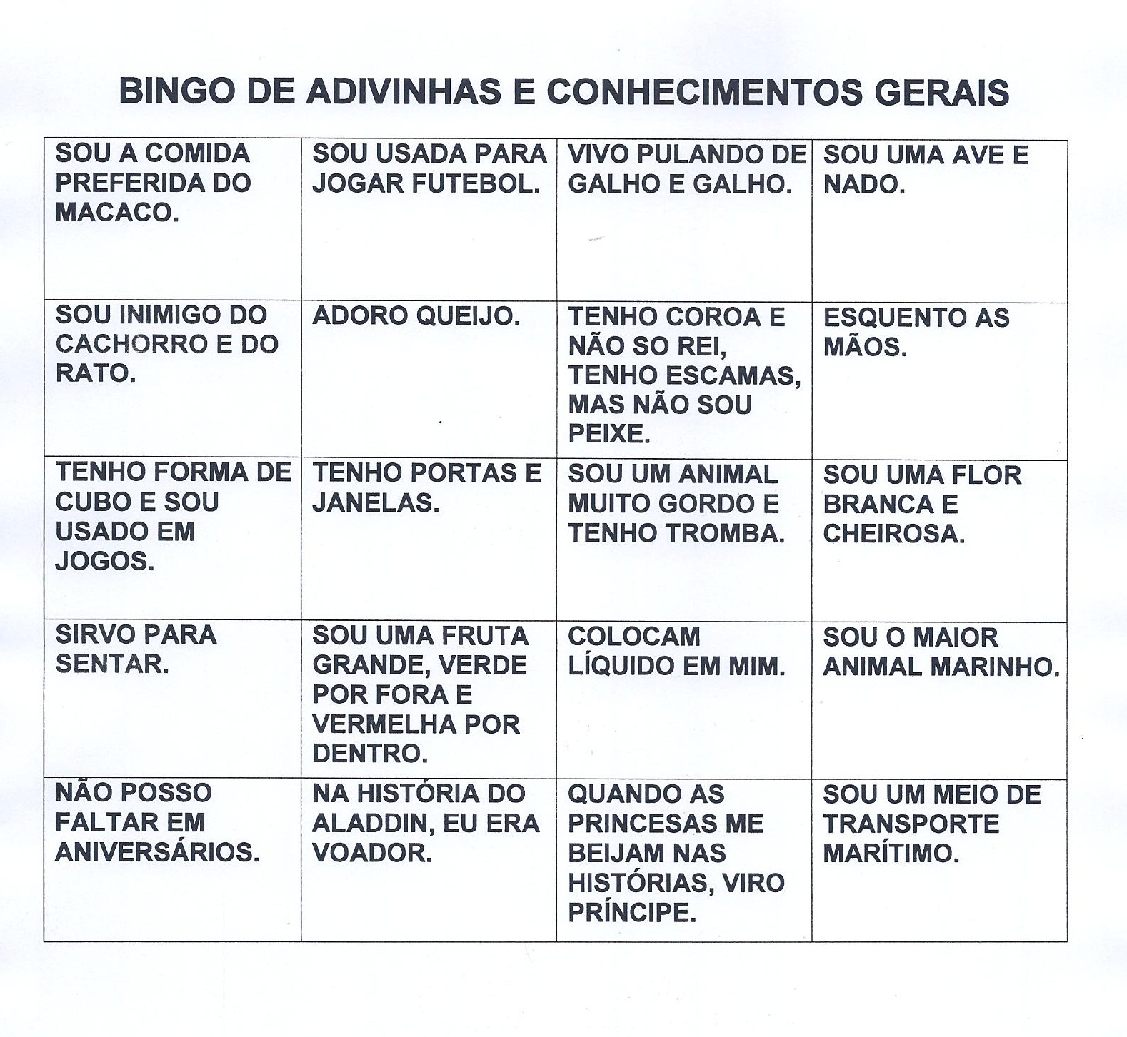 Bingo de respostas: jogo de entrevistas - Português básico