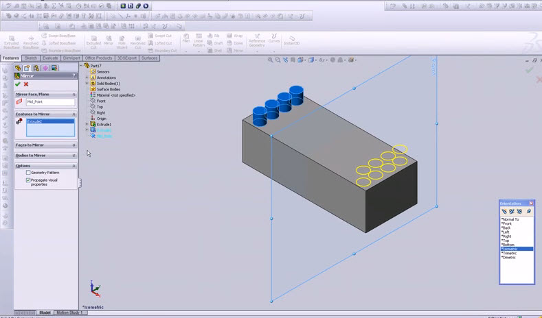 Solidworks Features Custom Plane And Mirror Command