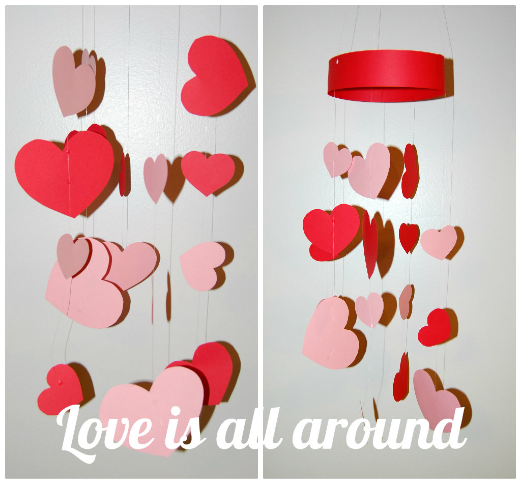 Valentine's Day Mobile using Tissue Paper Hearts - Mess for Less