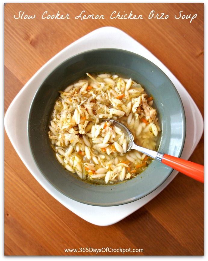 Recipe for Slow Cooker Chicken Lemon Orzo Soup 365 Days of Slow