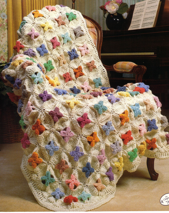 Cathedral Window Traditional Quilt Afghan and Pillow Crochet Pattern