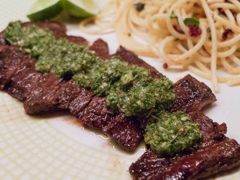 a bag of wisdom Marinated Skirt Steak with Chimichurri Sauce