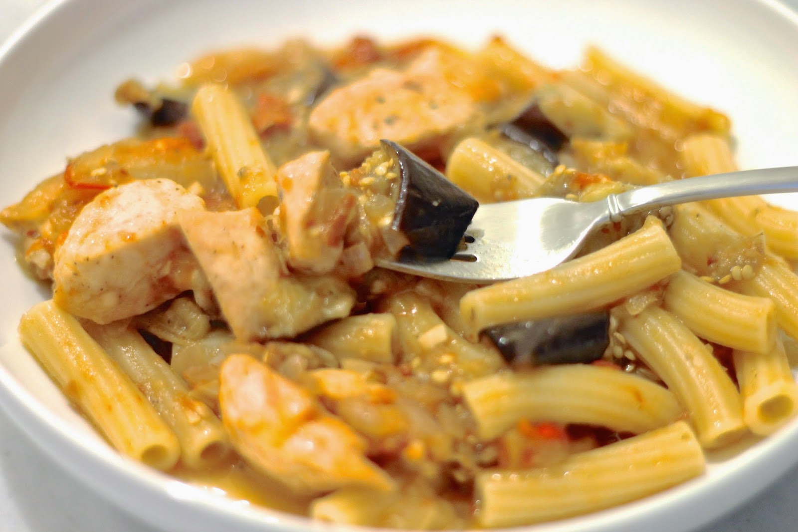 Spicy Eggplant and Chicken Pasta