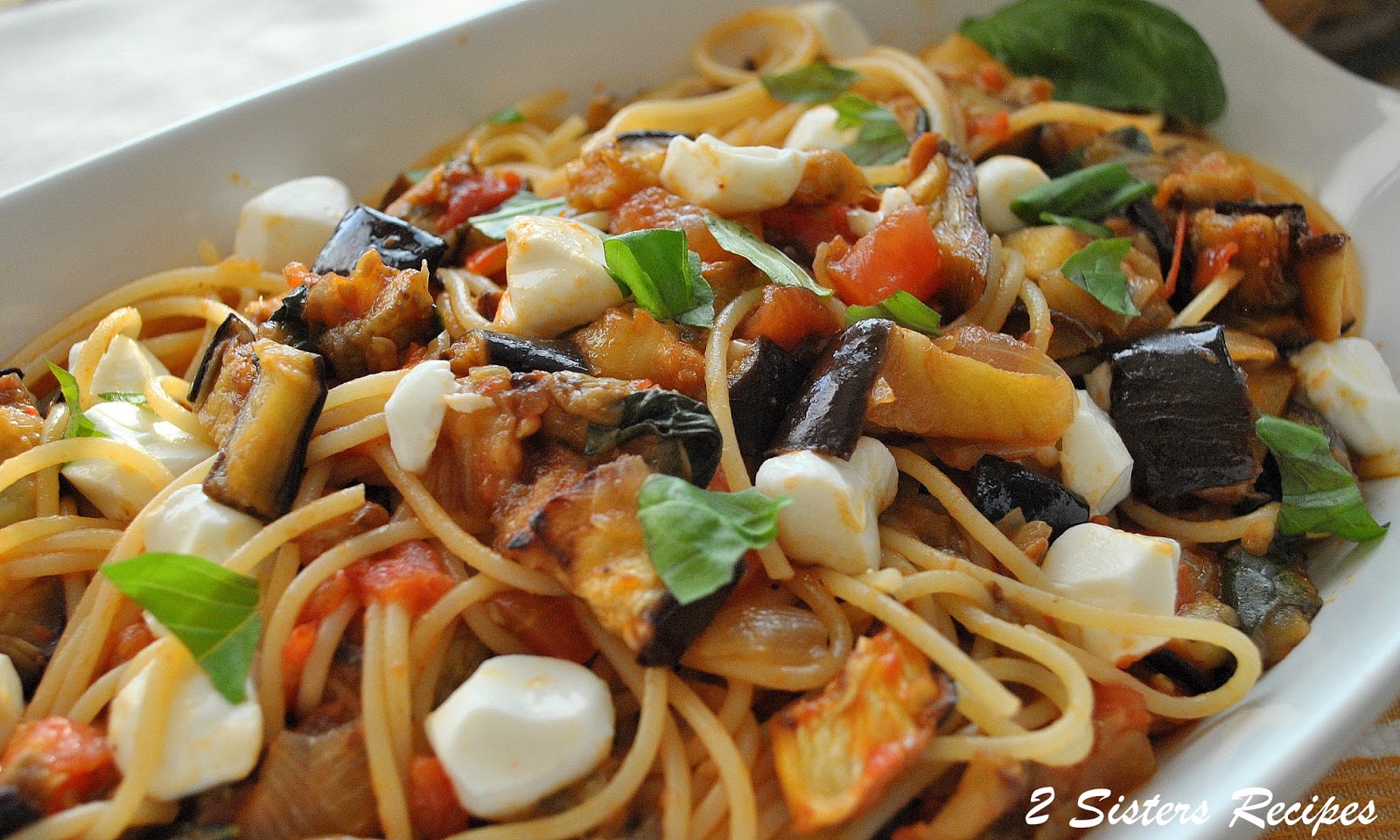 Spaghetti with Roasted Eggplant Fresh Tomatoes and Mozzarella 2