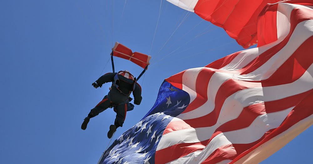 Sky Diver Driver American flag demo jump over Golden West Airshow in