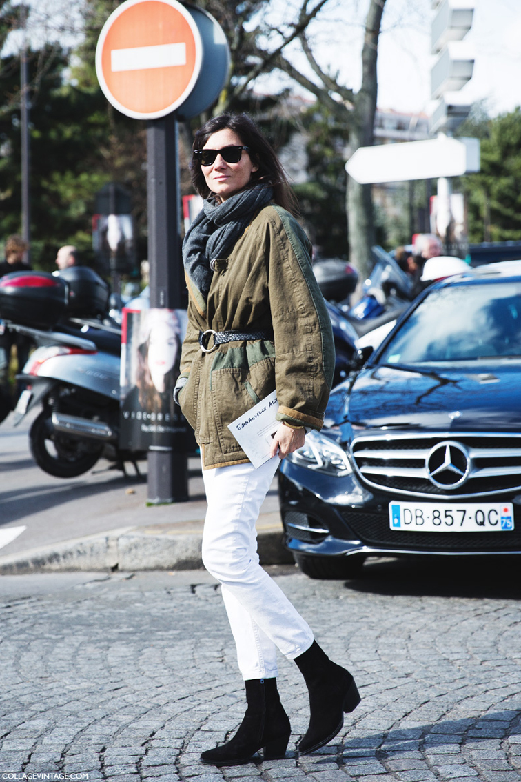 Emanuelle Alt street style, muse, style icon, white denim, Paris fashion week Emanuelle Alt street style, muse, style icon, white denim, Paris fashion week