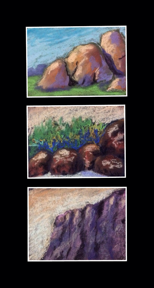 Thumbnail sketches of rocks and mountains by Manju Panchal ( soft pastel works )