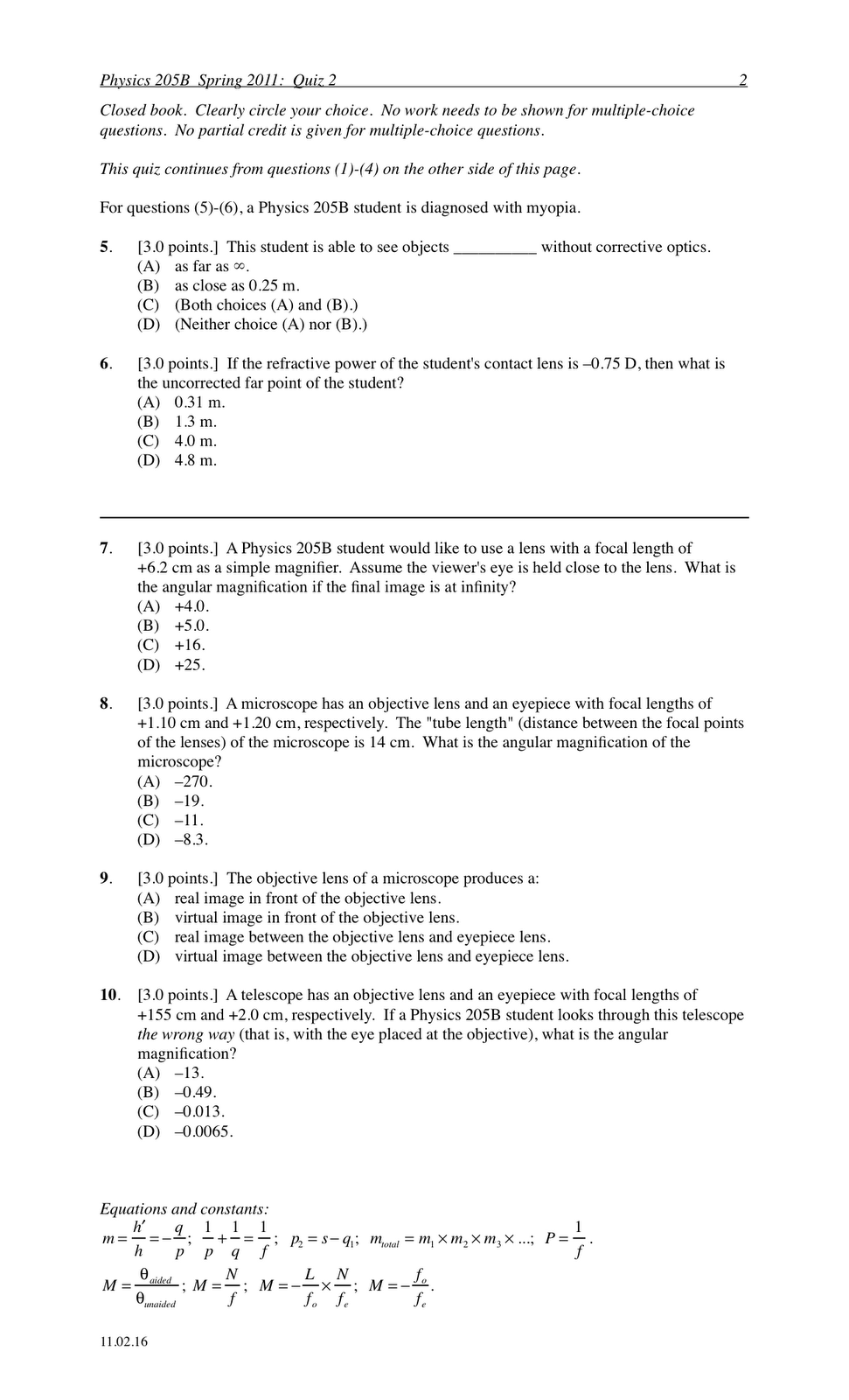 Pdog's blog boring but important Physics quiz archive lenses