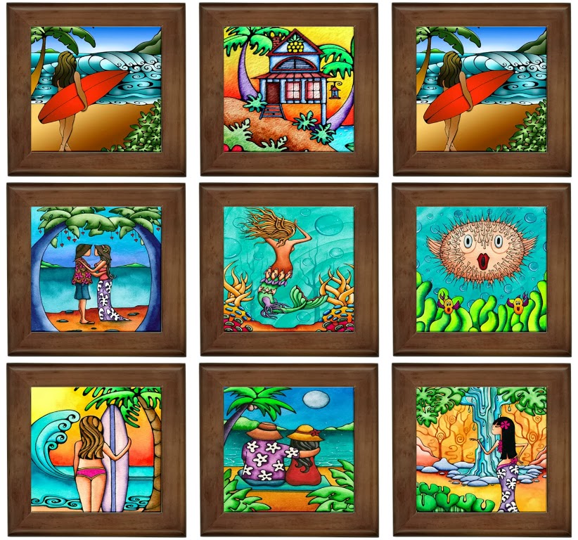 Holly Kitaura Art Hawaiian Art Framed Ceramic Tiles