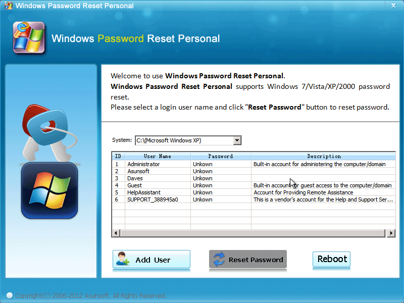 microsoft windows vista password reset