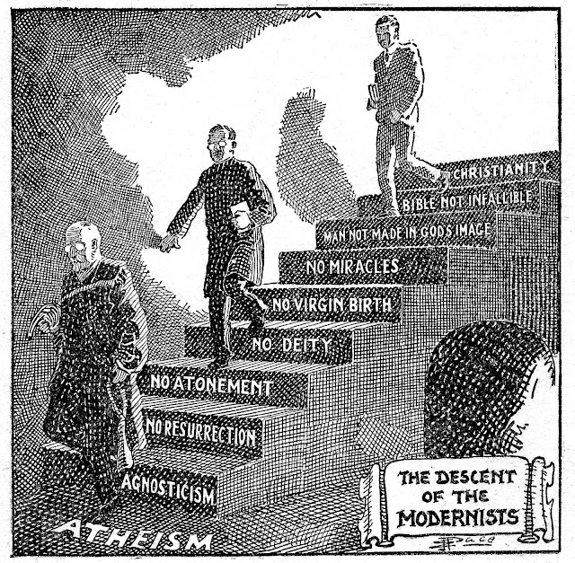 Cartoon -- The Descent  of the Modernists