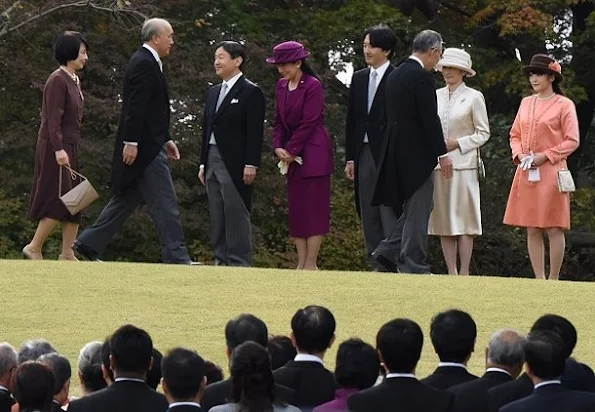 Japanese Crown Prince Naruhito and Crown Princess Masako, Prince Akishino, Princess Kiko and Princess Mako attend the annual autumn garden party hosted by Japanese Emperor Akihito and Empress Michiko at the Akasaka Palace