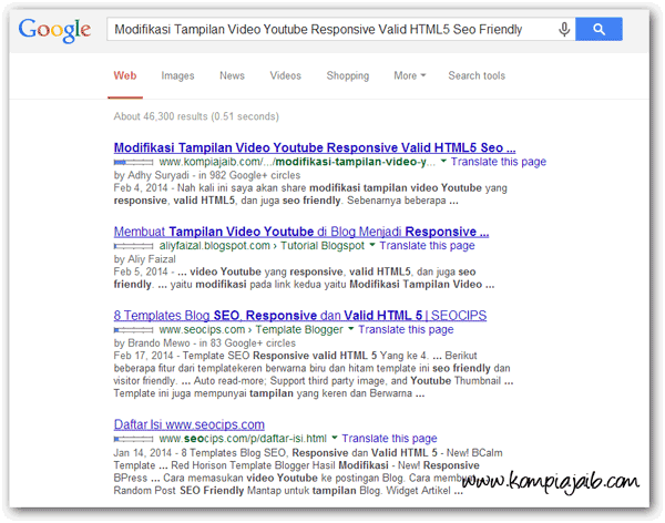 Screenshot tampilan lama halaman hasil pencarian Google Tampilan lama halaman hasil pencarian Google