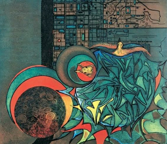 SOL Y LUNA, grabado en metal a color, de la artista plástica Miriam Libhaber