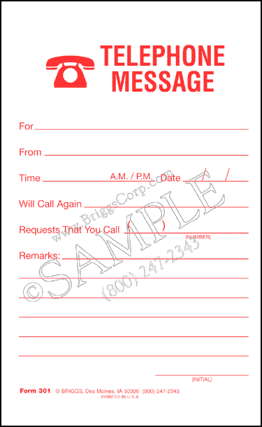 telephone message form