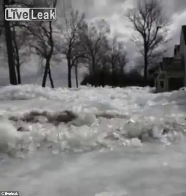 Dangerous: Winds reached up to 40 miles per hours to push the ice sheets ashore in Minnesota Dangerous: Winds reached up to 40 miles per hours to push the ice sheets ashore in Minnesota