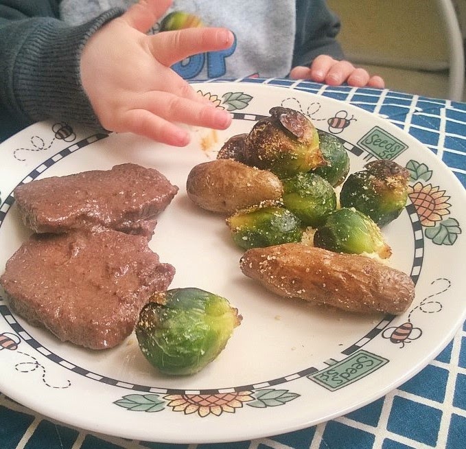 Parmesan Crusted Brussels Sprouts and Fingerling Potatoes