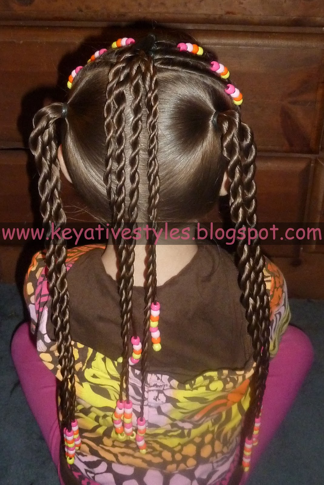 Keyative Styles FLAT TWISTS WITH BEADS INTO ROPE TWIST PONIES