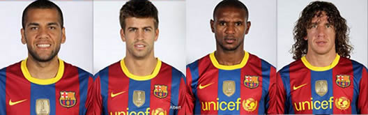 RELA MADRID Vs BARCELONA, La defensa del Barça. Pique, Puyol, Abidal y Alves RELA MADRID Vs BARCELONA, La defensa del Barça. Pique, Puyol, Abidal y Alves
