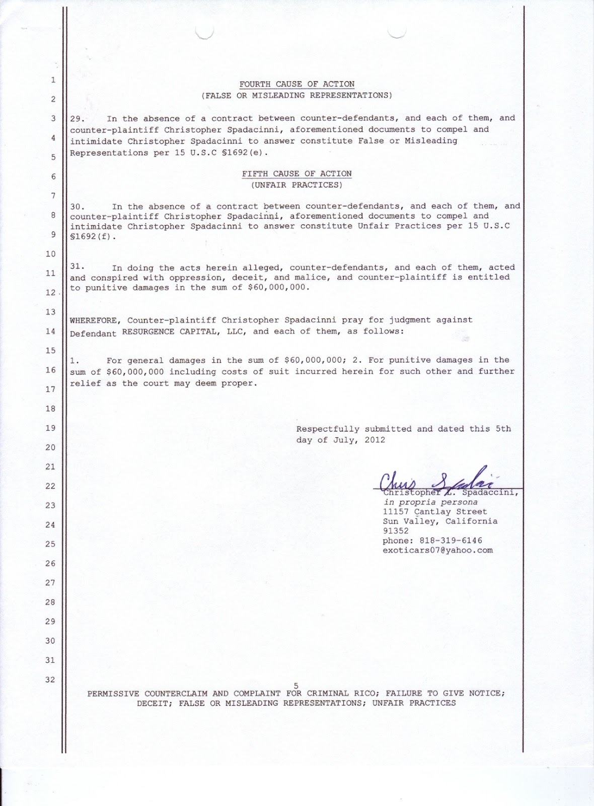 Legalese Countersuit Against Resurgence Capital, LLC (bill collection