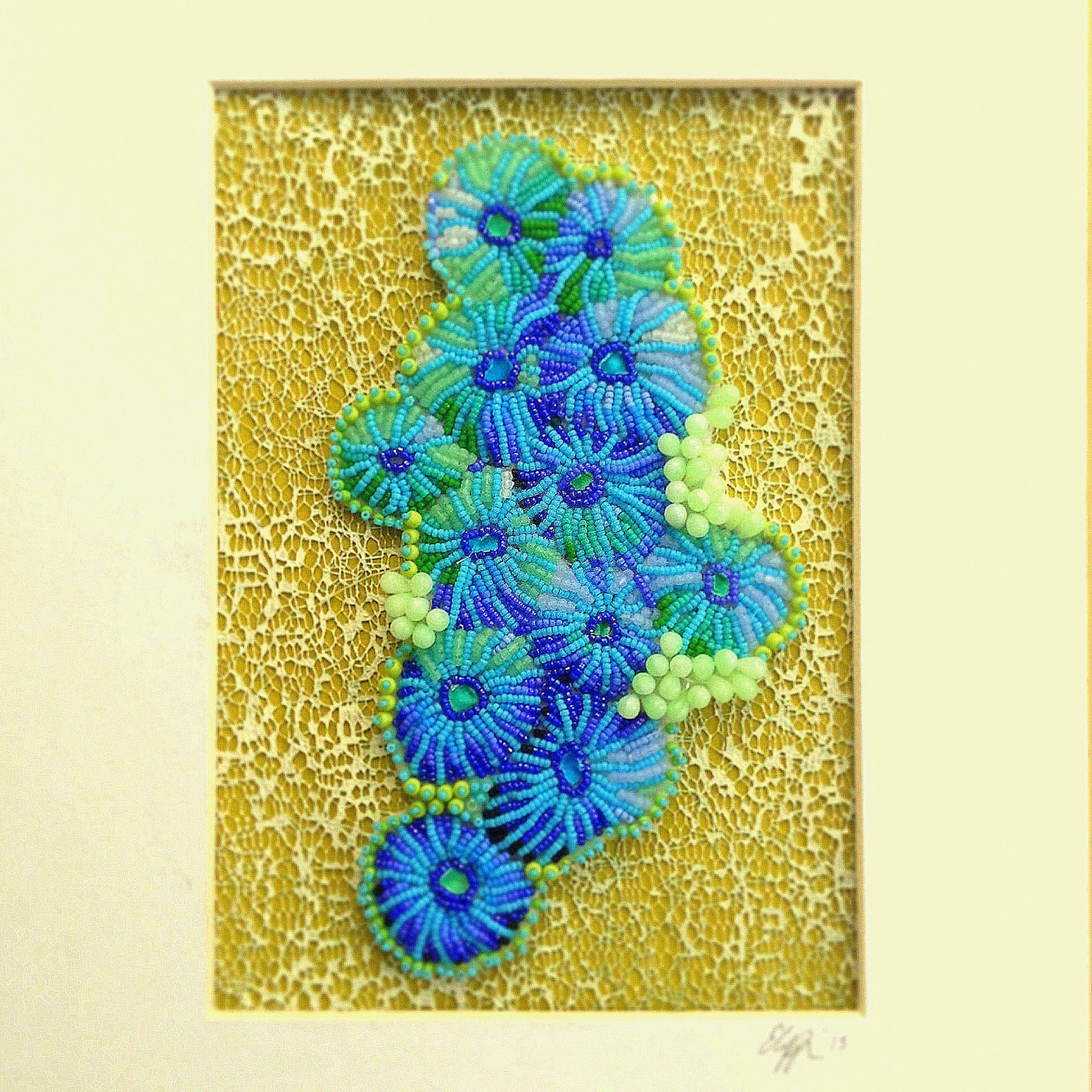 Eleanor Pigman Seed Bead Embroidered Blue Coral