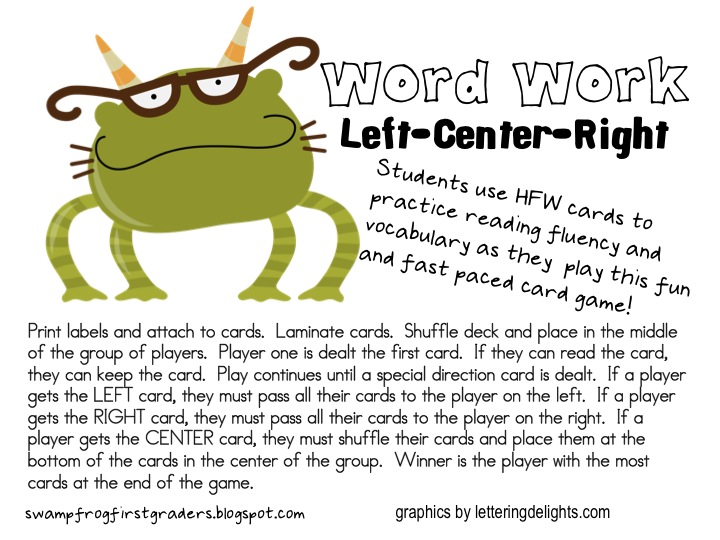 First Grade Teachers in TN Left Right Center Game Lables