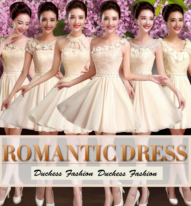 6-Design Chiffon Rose Lace Romantic Midi Bridesmaids Dress