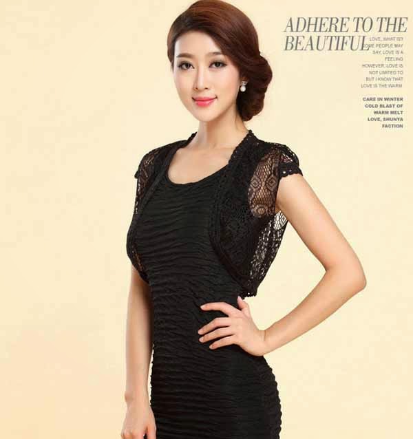  ผ้าคลุมไหล่ เสื้อคลุมไหล่ลูกไม้สวมคู่ชุดราตรีแฟชั่นเกาหลีสไตล์คาร์ดิแกนน่ารัก นำเข้า สีดำ - พร้อมส่งYA012 ราคา350บาท