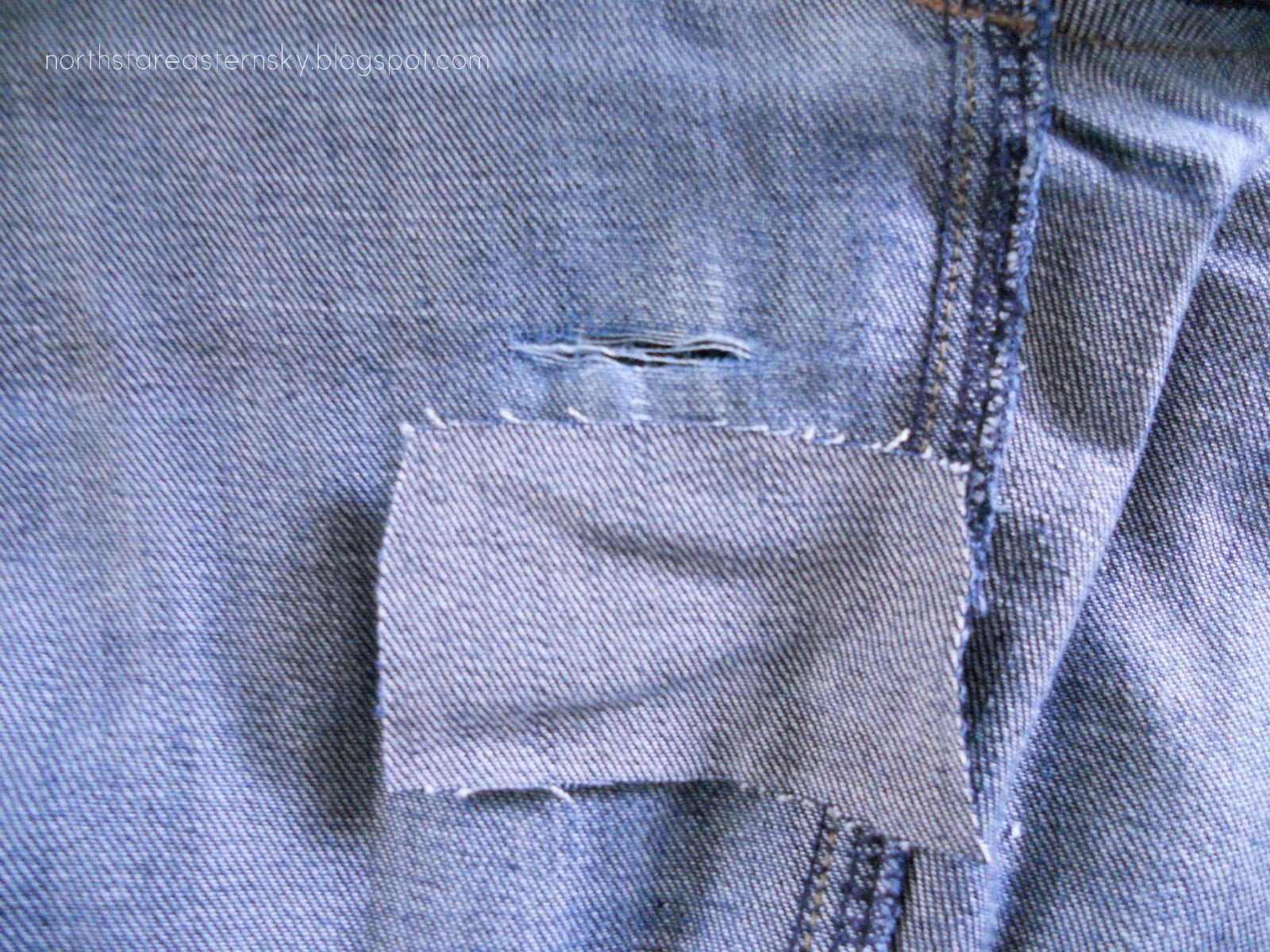 A North Star in an Eastern Sky DIY Denim Patching Inner Thigh Holes