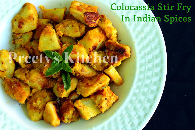 sukhi arbi ki sabzi / colocassia stir fry in indian spices / vegan